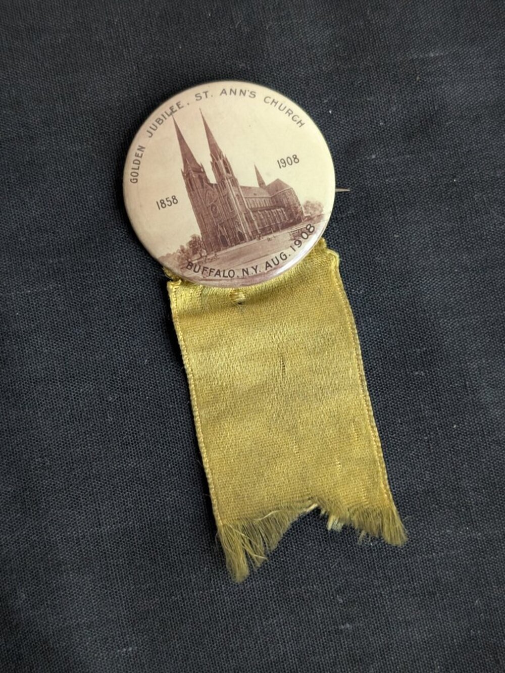 Rare 1890's Golden Jubilee St Ann's Church Pinback Button with Ribbon